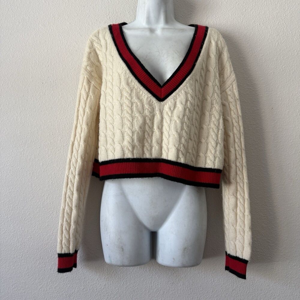 Alice + Olivia Ayden Cropped Cashmere Blend Cable-knit Sweater Preppy $496